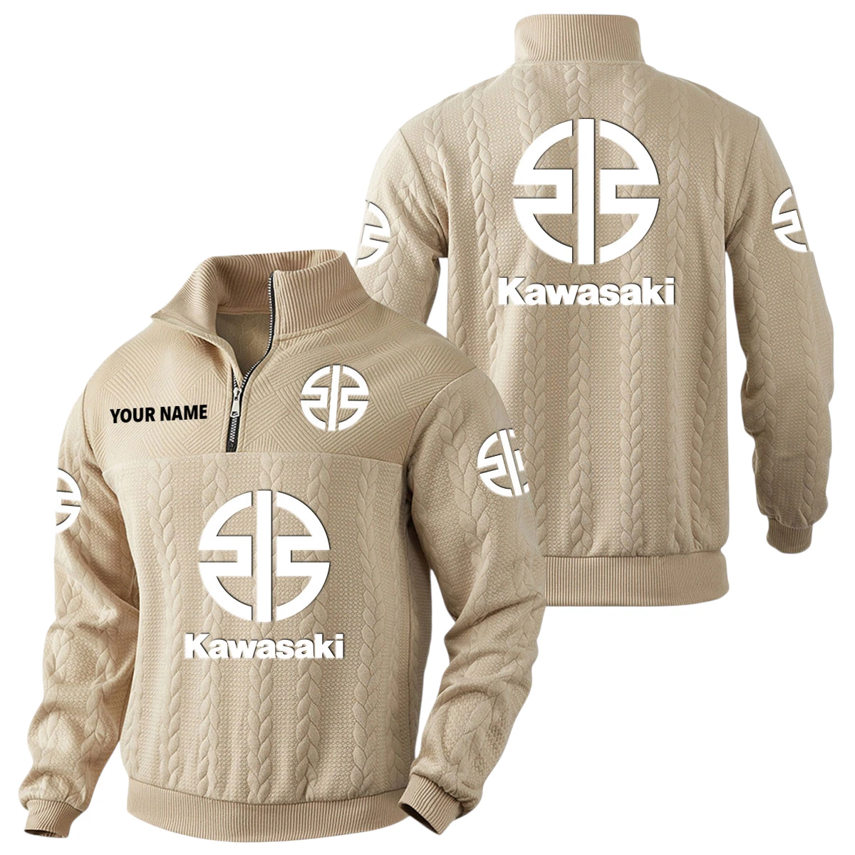 Kawasaki Motors Quarter-Zip Sweatshirt Stand Collar Custom Name Kawasaki Motors Quarter-Zip Sweatshirt Stand Collar Custom Name