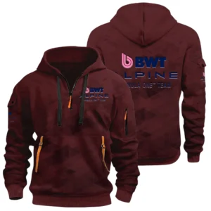 Alpine F1 Team Racing Half Zip Hoodie All Over Prints Multi Pockets Custom Name Gift For Fan