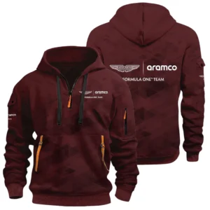 Aston Martin Racing Half Zip Hoodie All Over Prints Multi Pockets Custom Name Gift For Fan