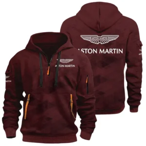 Aston Martin Half Zip Hoodie All Over Prints Multi Pockets Custom Name Gift For Fan