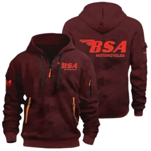 BSA Motorcycles Half Zip Hoodie All Over Prints Multi Pockets Custom Name Gift For Fan