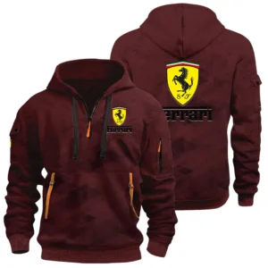 Ferrari Half Zip Hoodie All Over Prints Multi Pockets Custom Name Gift For Fan