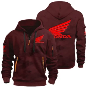 Honda Motor Half Zip Hoodie All Over Prints Multi Pockets Custom Name Gift For Fan