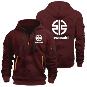 Kawasaki Motors Half Zip Hoodie All Over Prints Multi Pockets Custom Name Gift For Fan