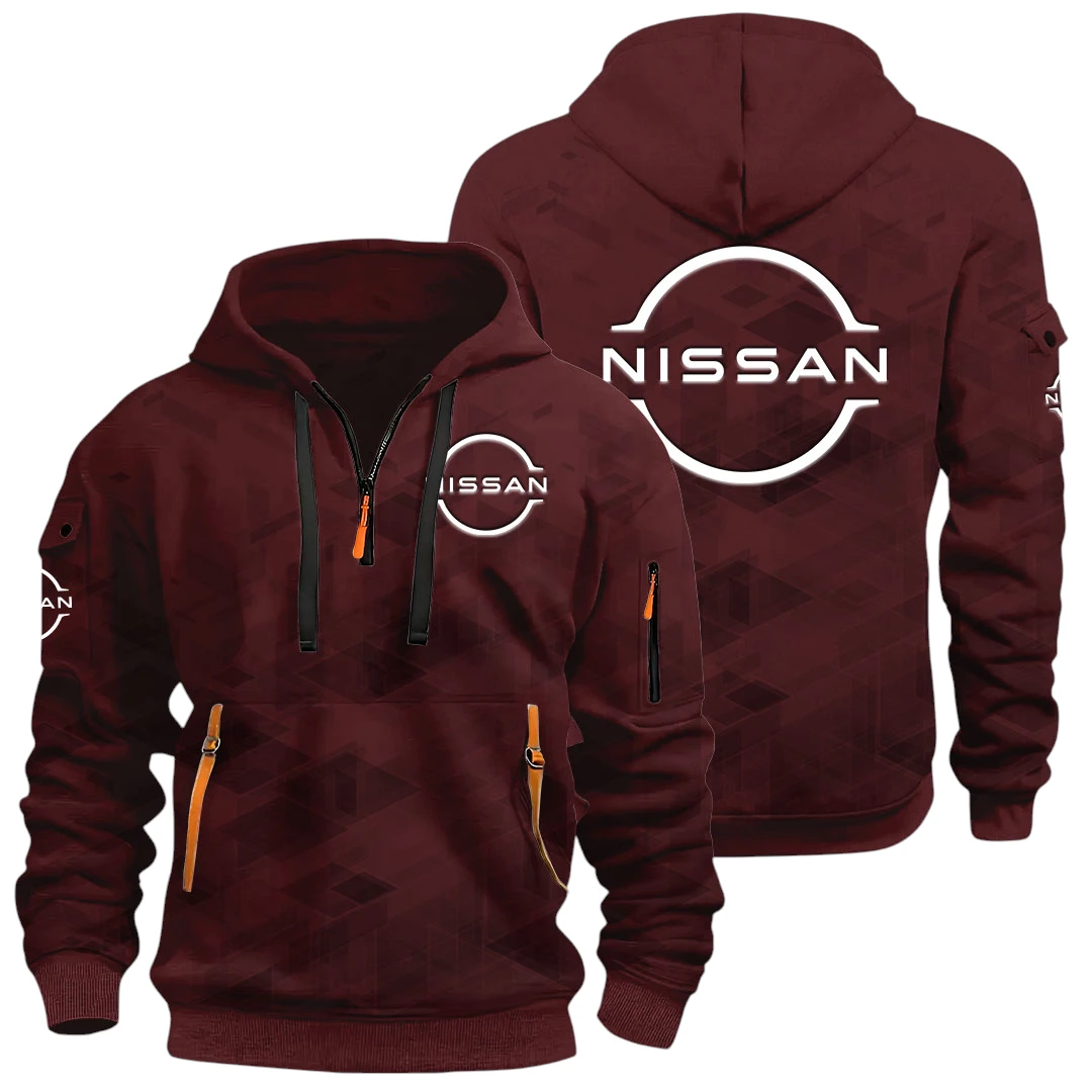 Nissan Half Zip Hoodie All Over Prints Multi Pockets Custom Name Gift For Fan Nissan Half Zip Hoodie All Over Prints Multi Pockets Custom Name Gift For Fan