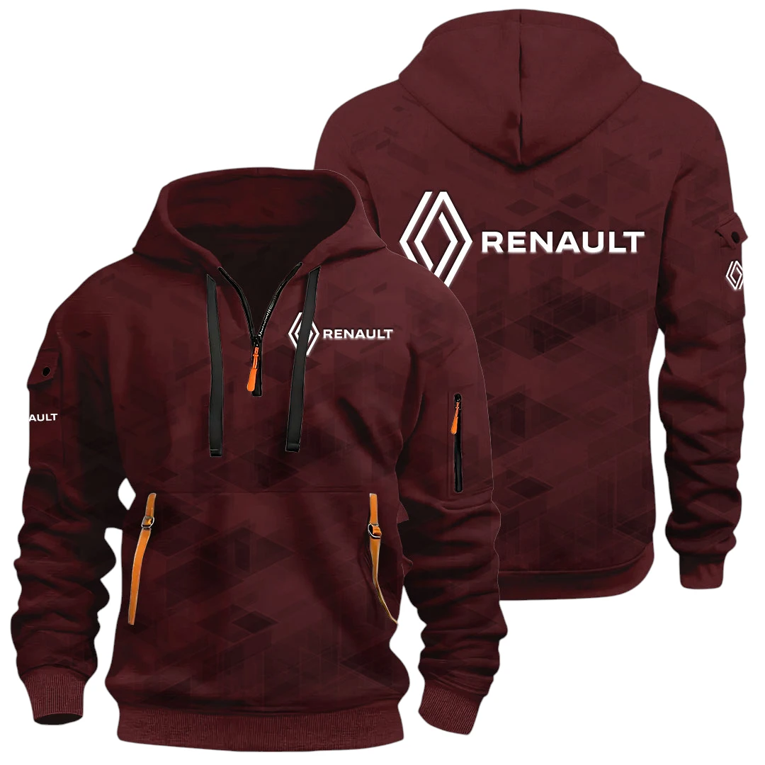 Renault Half Zip Hoodie All Over Prints Multi Pockets Custom Name Gift For Fan Renault Half Zip Hoodie All Over Prints Multi Pockets Custom Name Gift For Fan