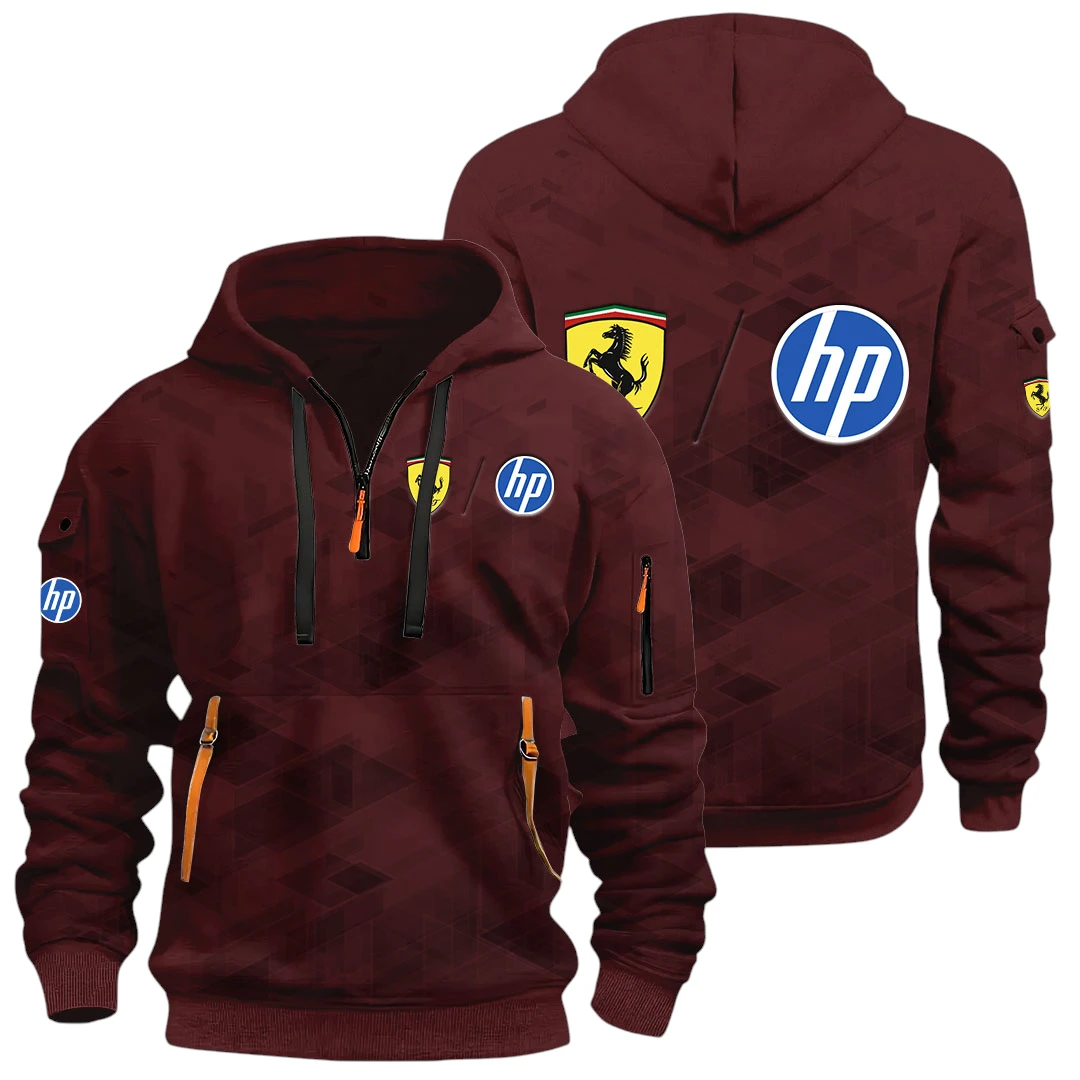 Scuderia Ferrari HP Racing Half Zip Hoodie All Over Prints Multi Pockets Custom Name Gift For Fan Scuderia Ferrari HP Racing Half Zip Hoodie All Over Prints Multi Pockets Custom Name Gift For Fan