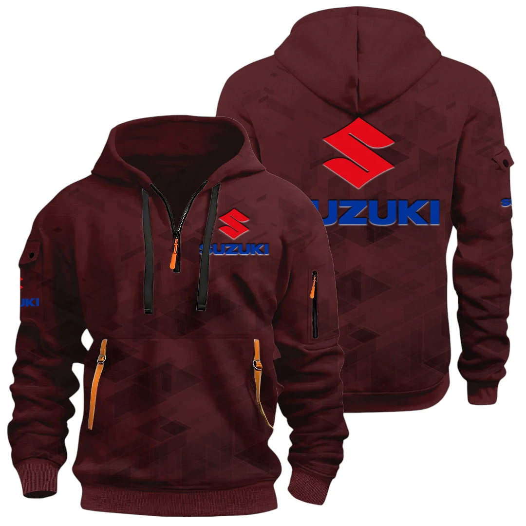 Suzuki Half Zip Hoodie All Over Prints Multi Pockets Custom Name Gift For Fan Suzuki Half Zip Hoodie All Over Prints Multi Pockets Custom Name Gift For Fan