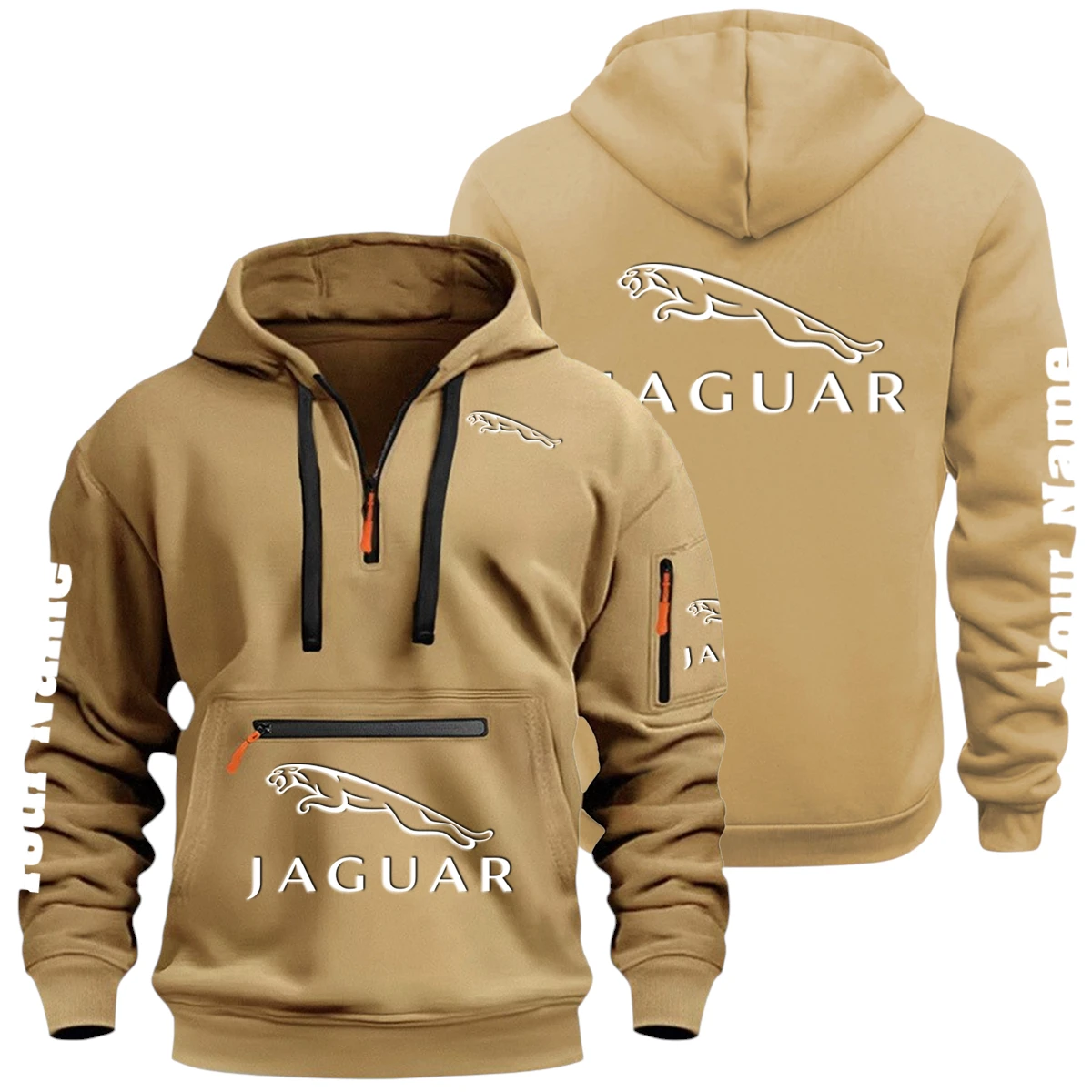 Jaguar Half Zip Hoodie Multi Zipper Pocket Custom Name Jaguar Half Zip Hoodie Multi Zipper Pocket Custom Name