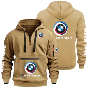 BMW M Motorsport Racing Half Zip Hoodie Multi Zipper Pocket Custom Name