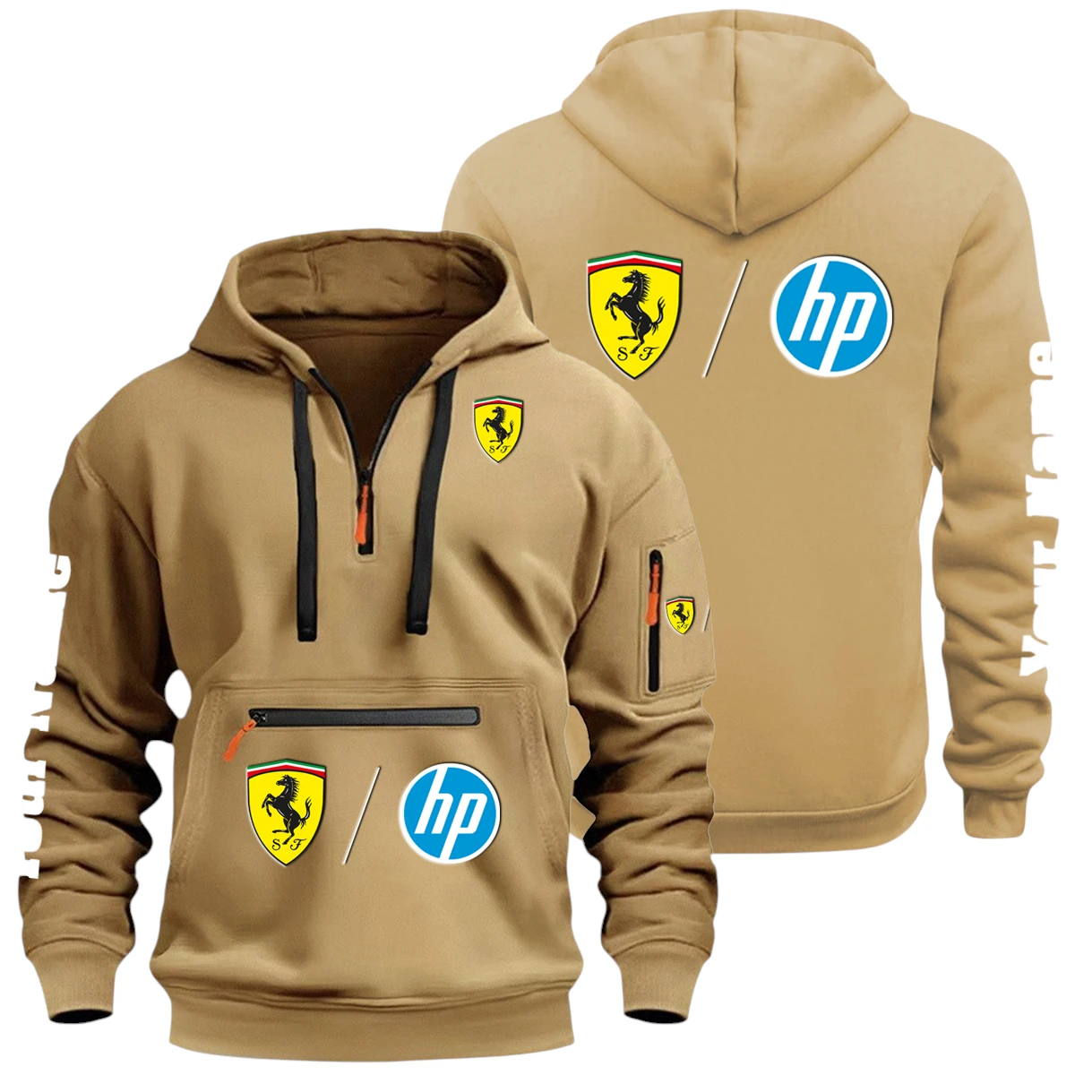 Scuderia Ferrari HP Racing Half Zip Hoodie Multi Zipper Pocket Custom Name Scuderia Ferrari HP Racing Half Zip Hoodie Multi Zipper Pocket Custom Name