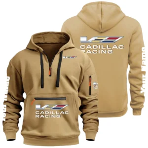 Cadillac Racing Half Zip Hoodie Multi Zipper Pocket Custom Name