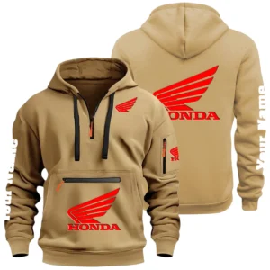Honda Motor Half Zip Hoodie Multi Zipper Pocket Custom Name