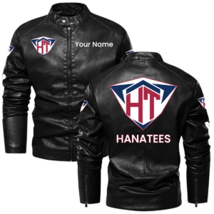 Hanatees Vintage PU Leather Jacket Stand Collar Zippered Sleeves Custom Name