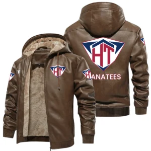 Hanatees Men’s PU Leather Hooded Jacket Soft Velvet Lined Jacket Custom Name