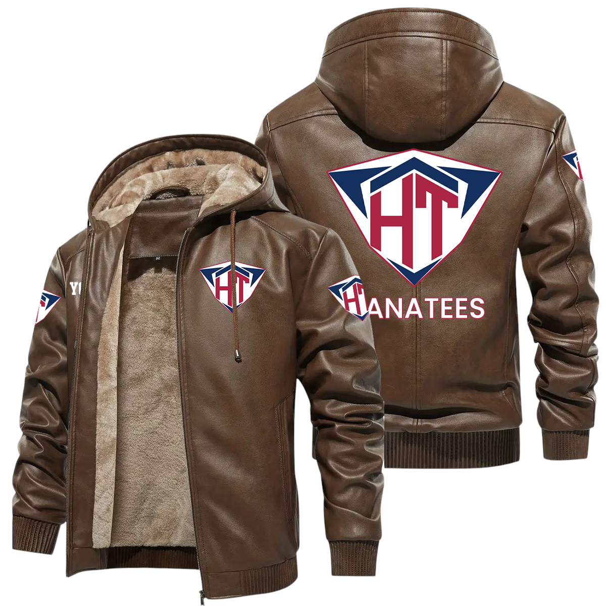 Hanatees Men’s PU Leather Hooded Jacket Soft Velvet Lined Jacket Custom Name Hanatees Men’s PU Leather Hooded Jacket Soft Velvet Lined Jacket Custom Name