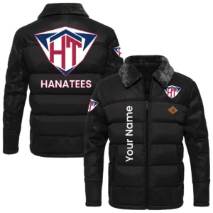 Hanatees Men’s Puffer Jacket Fur Collar Leather Patchwork Custom Name
