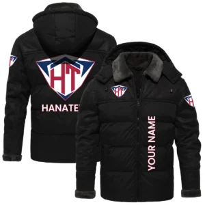 Hanatees Men’s Puffer Jacket Hooded Detachable x PU Leather Custom Name