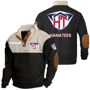 Hanatees Men’s Knitted Ribbed Corduroy Sweatshirt Mid Stretch Stand Collar Pullover Sweater, Custom Name