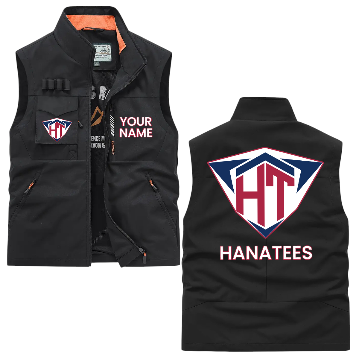 Hanatees Men’s Multi Pocket Vest Sleeveless Custom Name Hanatees Men’s Multi Pocket Vest Sleeveless Custom Name