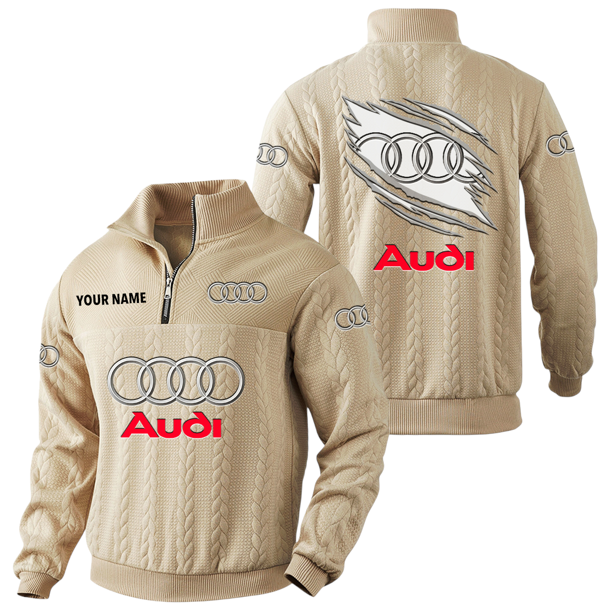 Audi Quarter-Zip Sweatshirt Stand Collar Custom Text Audi Quarter-Zip Sweatshirt Stand Collar Custom Text