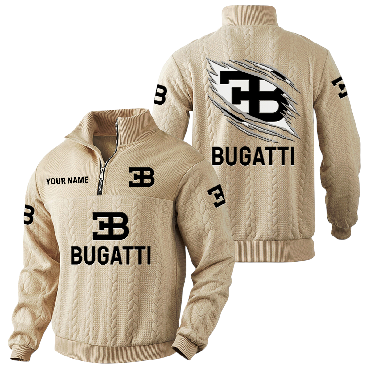 Bugatti Quarter-Zip Sweatshirt Stand Collar Custom Text Bugatti Quarter-Zip Sweatshirt Stand Collar Custom Text