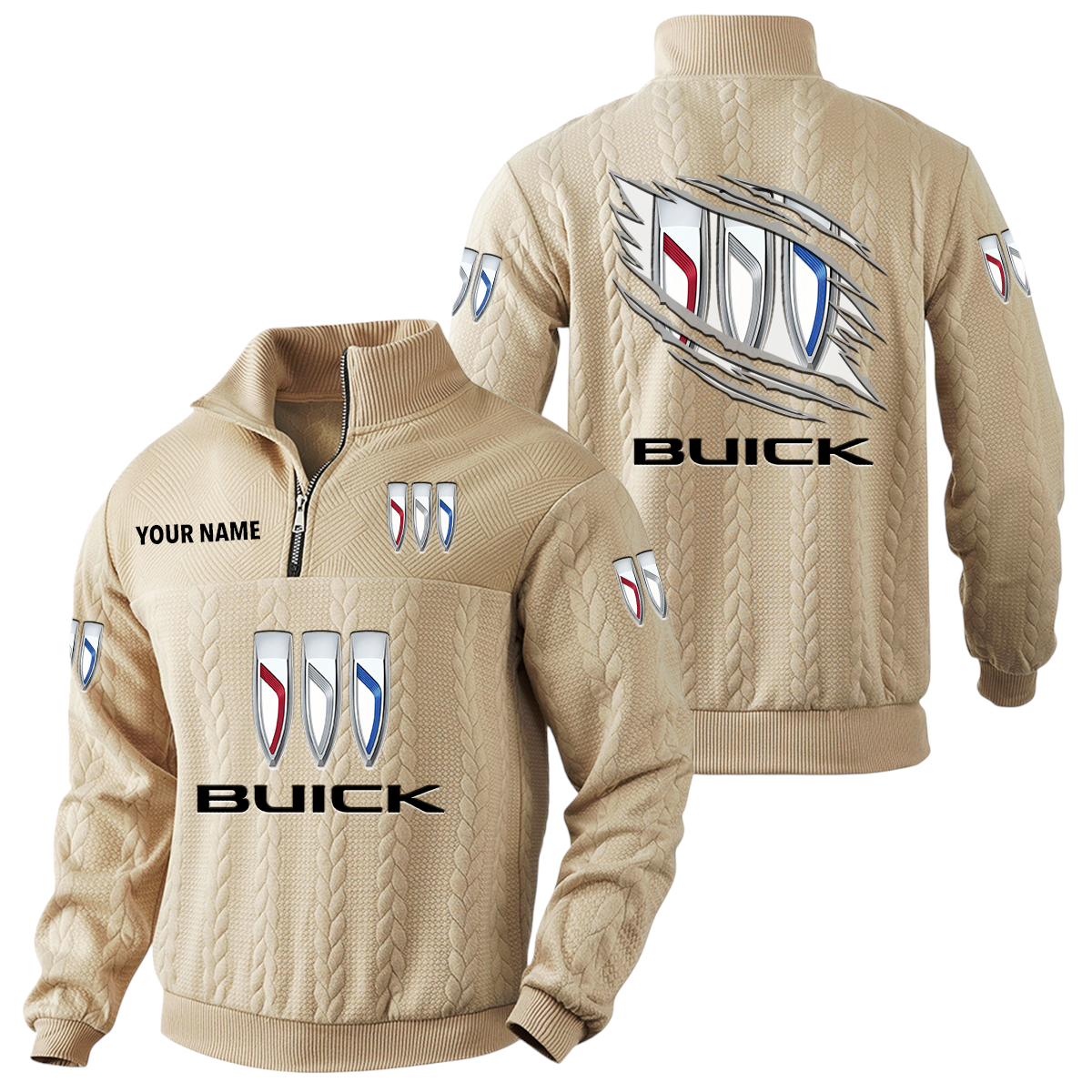 Buick Quarter-Zip Sweatshirt Stand Collar Custom Text Buick Quarter-Zip Sweatshirt Stand Collar Custom Text