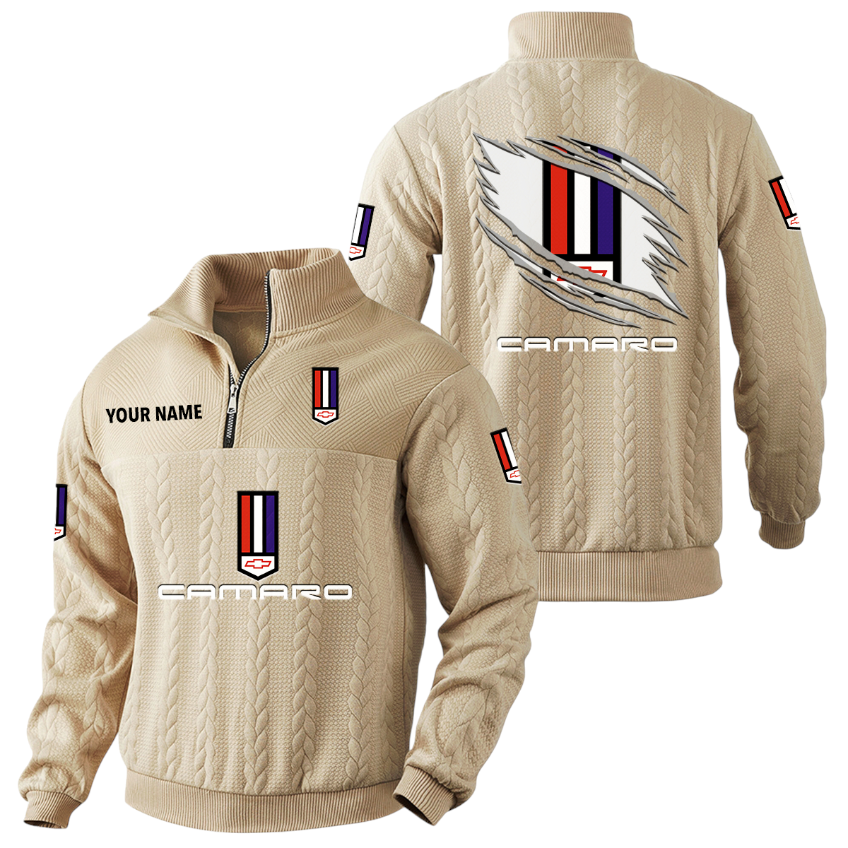 Chevrolet Camaro Quarter-Zip Sweatshirt Stand Collar Custom Text Chevrolet Camaro Quarter-Zip Sweatshirt Stand Collar Custom Text