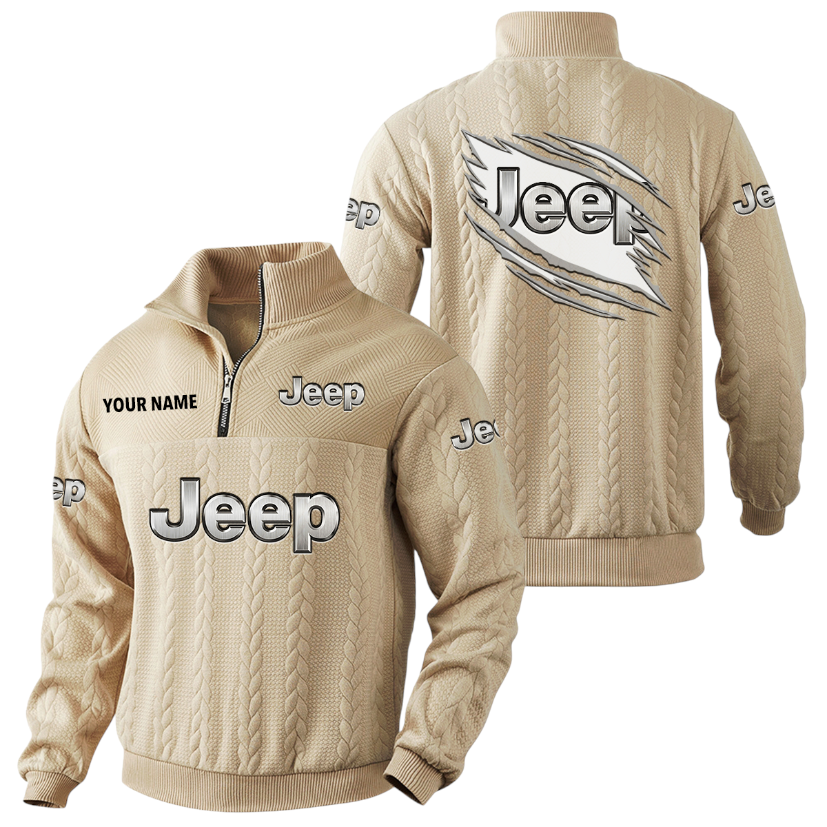 Jeep Quarter-Zip Sweatshirt Stand Collar Custom Text Jeep Quarter-Zip Sweatshirt Stand Collar Custom Text
