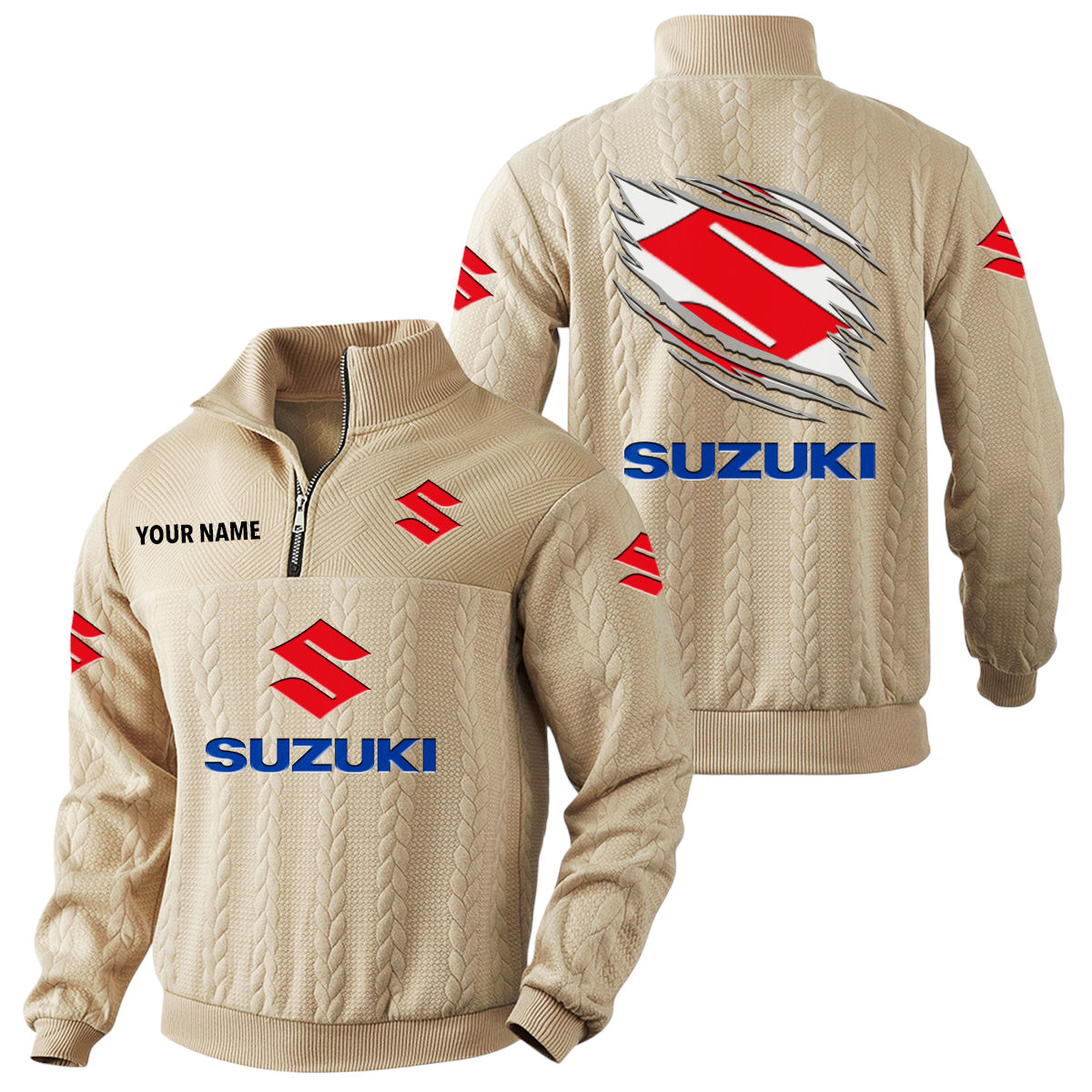Suzuki Quarter-Zip Sweatshirt Stand Collar Custom Text Suzuki Quarter-Zip Sweatshirt Stand Collar Custom Text