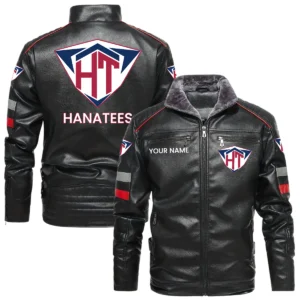 Hanatees Men’s PU Leather Jacket x Faux Fur Lining, Stand Collar Custom Name