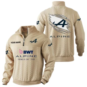 Alpine F1 Team Racing Quarter-Zip Sweatshirt Stand Collar Custom Text