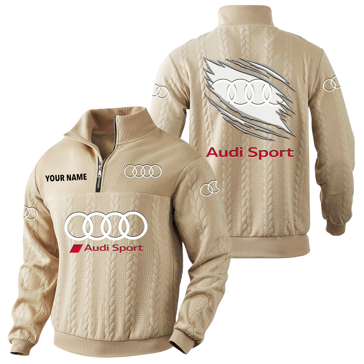 Audi Sport Racing Quarter-Zip Sweatshirt Stand Collar Custom Text Audi Sport Racing Quarter-Zip Sweatshirt Stand Collar Custom Text