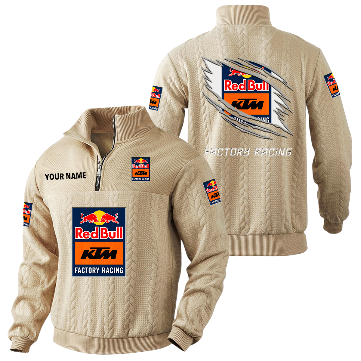 Red Bull KTM Factory Racing Quarter-Zip Sweatshirt Stand Collar Custom Text Red Bull KTM Factory Racing Quarter-Zip Sweatshirt Stand Collar Custom Text