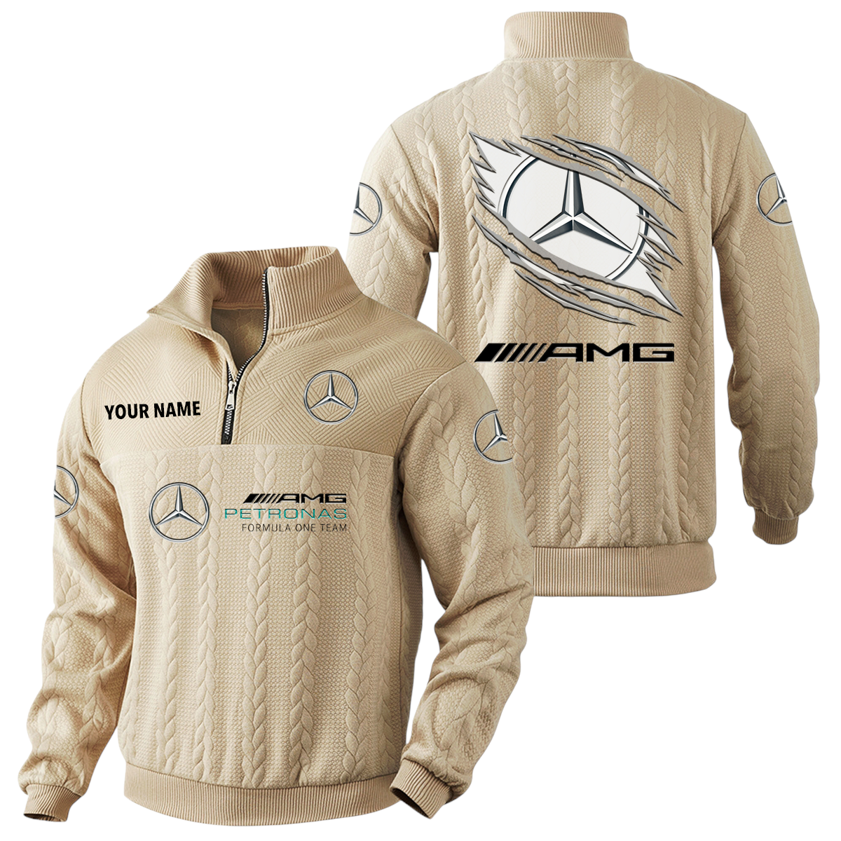 Mercedes-AMG Petronas Racing Quarter-Zip Sweatshirt Stand Collar Custom Text Mercedes-AMG Petronas Racing Quarter-Zip Sweatshirt Stand Collar Custom Text