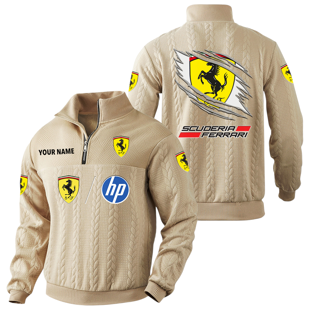 Scuderia Ferrari HP Racing Quarter-Zip Sweatshirt Stand Collar Custom Text Scuderia Ferrari HP Racing Quarter-Zip Sweatshirt Stand Collar Custom Text