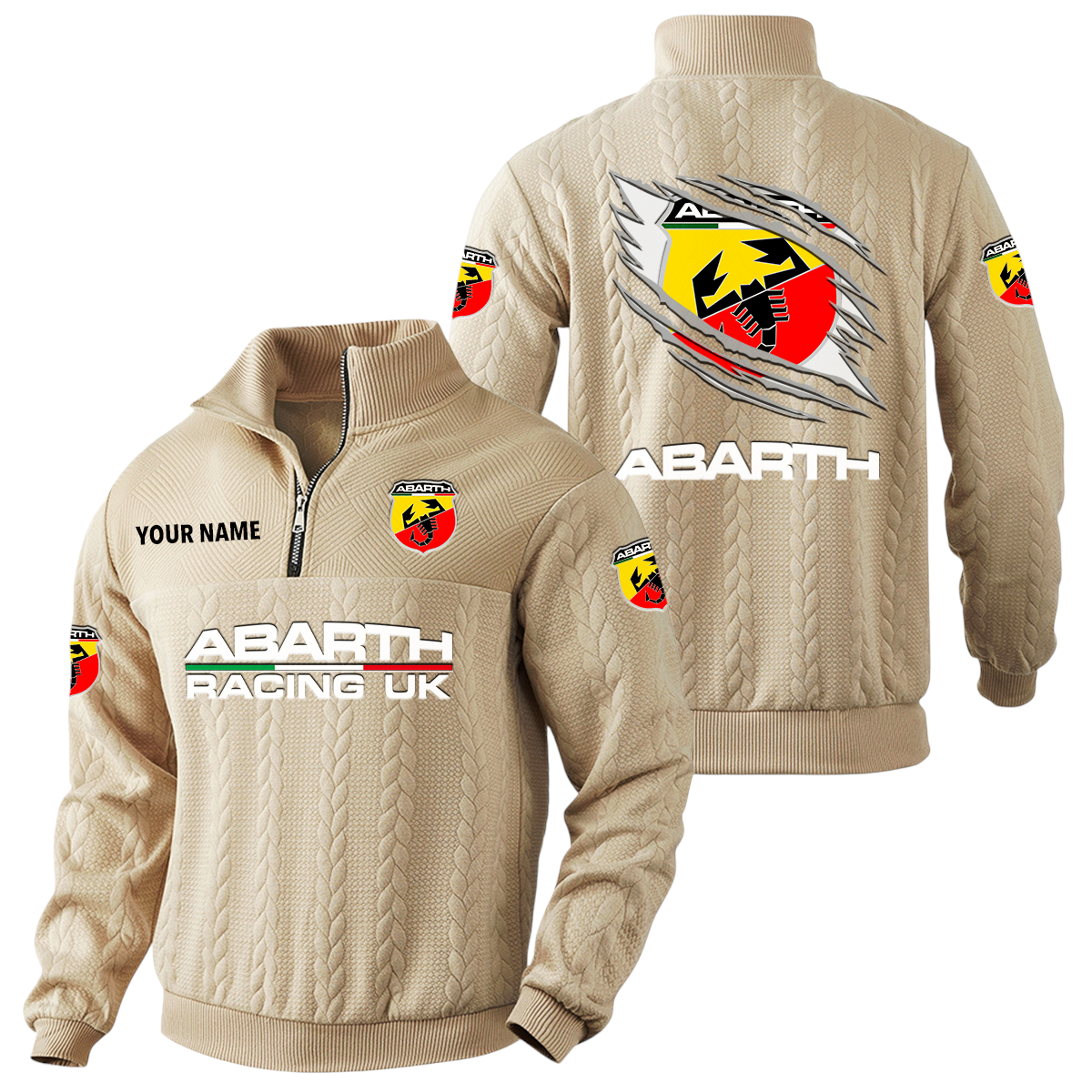 Abarth Racing UK Quarter-Zip Sweatshirt Stand Collar Custom Text Abarth Racing UK Quarter-Zip Sweatshirt Stand Collar Custom Text