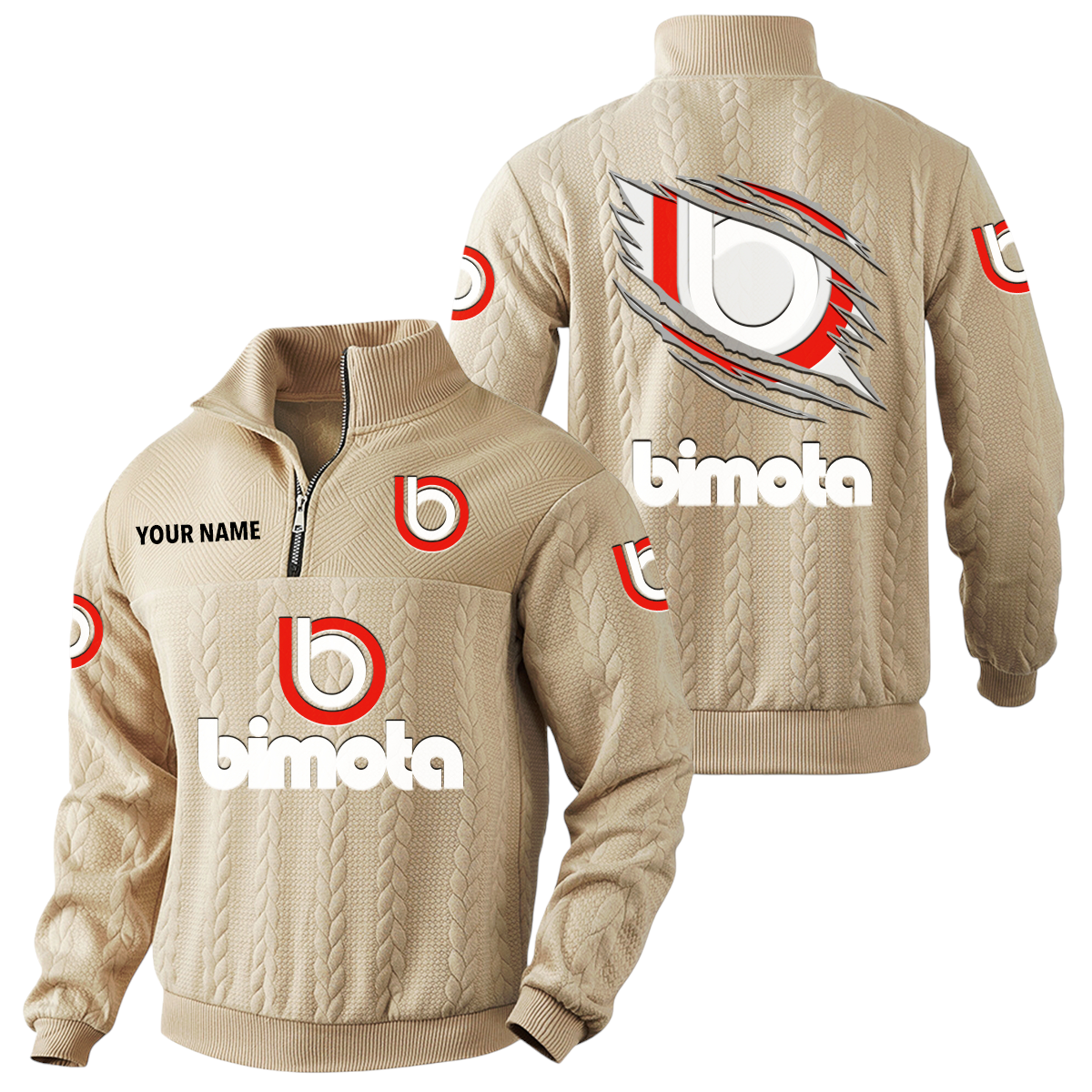 Bimota Quarter-Zip Sweatshirt Stand Collar Custom Text Bimota Quarter-Zip Sweatshirt Stand Collar Custom Text
