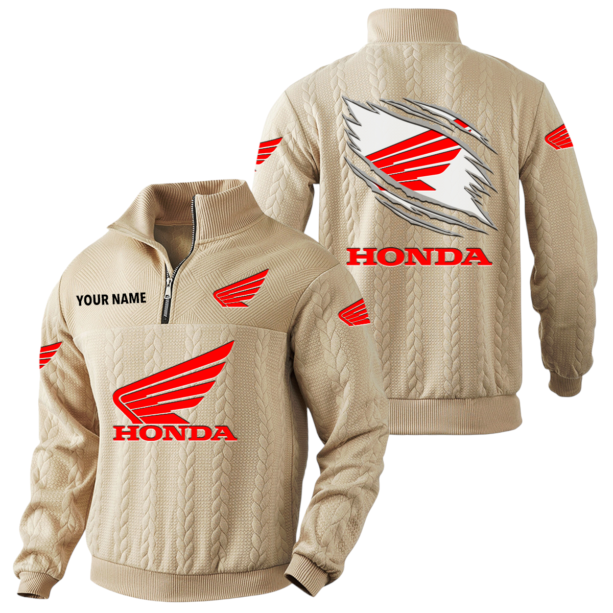 Honda Motor Quarter-Zip Sweatshirt Stand Collar Custom Text Honda Motor Quarter-Zip Sweatshirt Stand Collar Custom Text