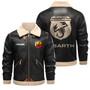 Abarth PU Leather Fleece Lining Bomber Jacket Winter Coat Custom Name