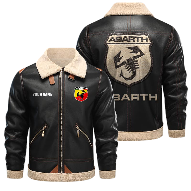 Abarth PU Leather Fleece Lining Bomber Jacket Winter Coat Custom Name Abarth PU Leather Fleece Lining Bomber Jacket Winter Coat Custom Name