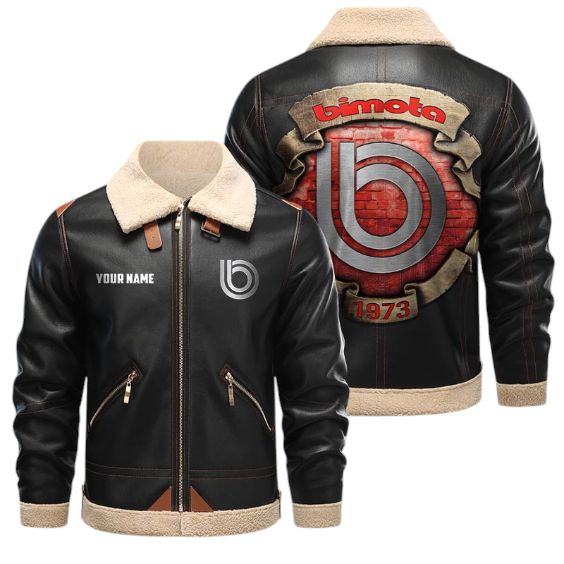Bimota PU Leather Fleece Lining Bomber Jacket Winter Coat Custom Name Bimota PU Leather Fleece Lining Bomber Jacket Winter Coat Custom Name