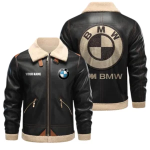 BMW M Motorsport Racing PU Leather Fleece Lining Bomber Jacket Winter Coat Custom Name