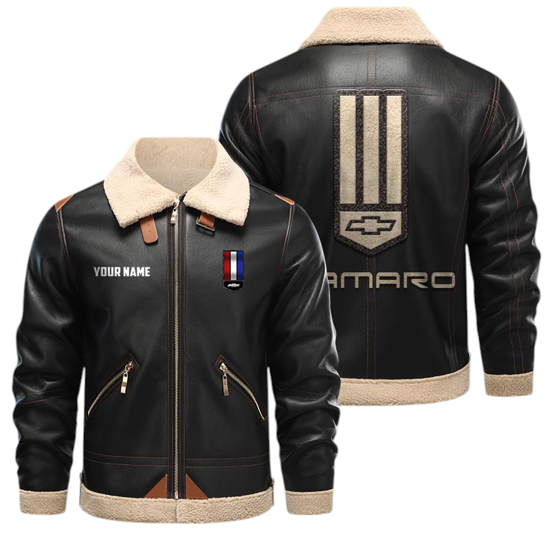 Chevrolet Camaro PU Leather Fleece Lining Bomber Jacket Winter Coat Custom Name Chevrolet Camaro PU Leather Fleece Lining Bomber Jacket Winter Coat Custom Name
