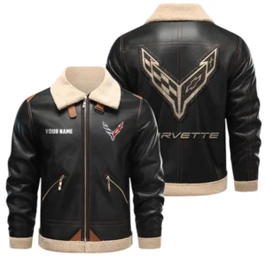 Corvette PU Leather Fleece Lining Bomber Jacket Winter Coat Custom Name