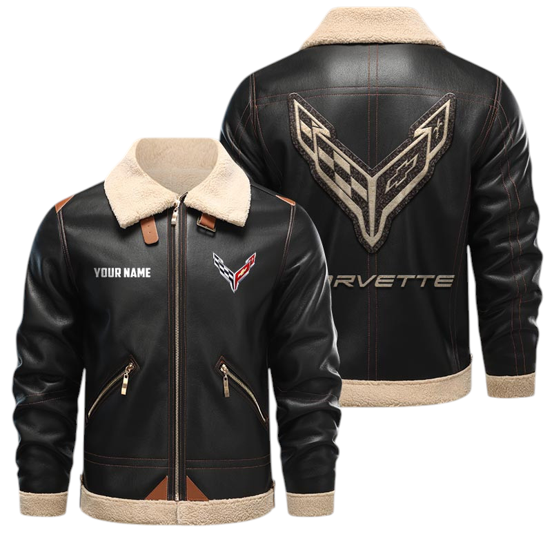 Corvette PU Leather Fleece Lining Bomber Jacket Winter Coat Custom Name Corvette PU Leather Fleece Lining Bomber Jacket Winter Coat Custom Name