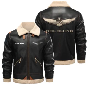 Honda Gold Wing PU Leather Fleece Lining Bomber Jacket Winter Coat Custom Name
