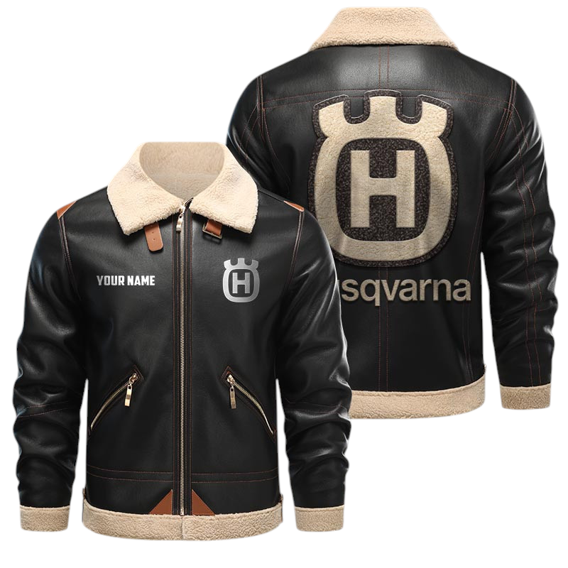 Husqvarna Motorcycles PU Leather Fleece Lining Bomber Jacket Winter Coat Custom Name Husqvarna Motorcycles PU Leather Fleece Lining Bomber Jacket Winter Coat Custom Name