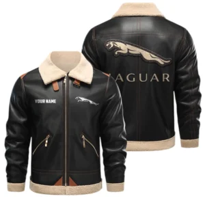Jaguar PU Leather Fleece Lining Bomber Jacket Winter Coat Custom Name