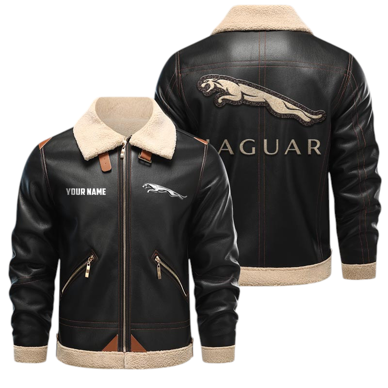 Jaguar PU Leather Fleece Lining Bomber Jacket Winter Coat Custom Name Jaguar PU Leather Fleece Lining Bomber Jacket Winter Coat Custom Name